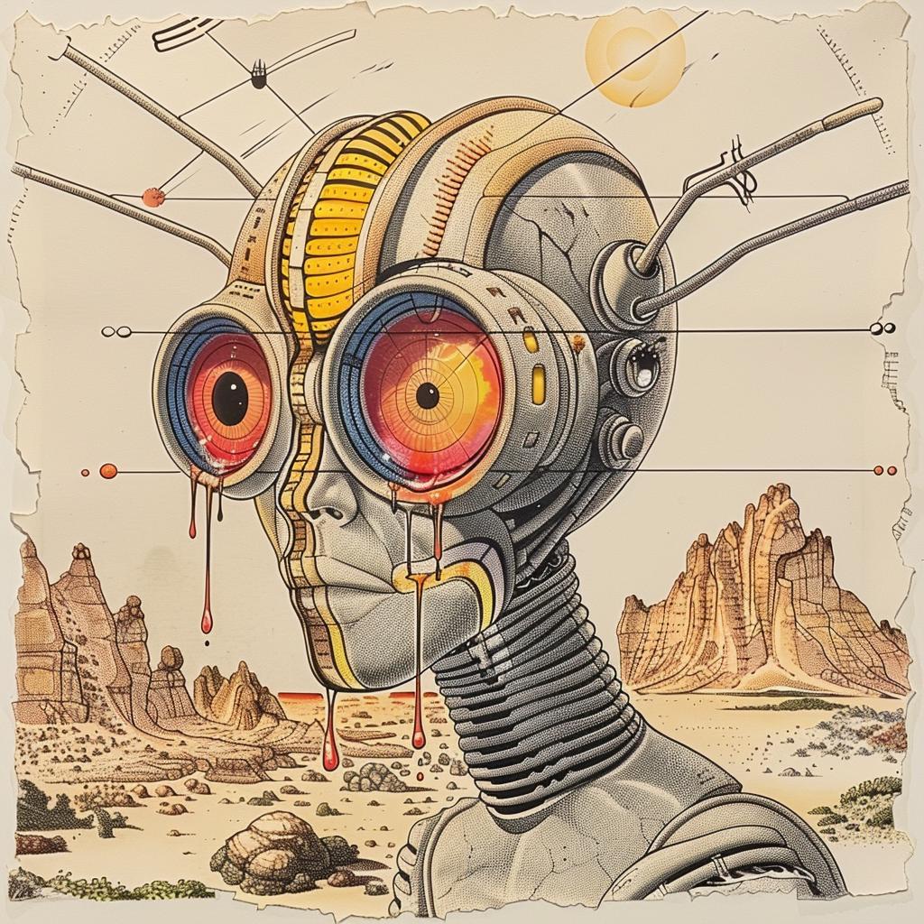 Dada  robot  red-eyes  four-eyes  dripping  eye-makeup  airbrush  Emek  Troy-Brooks  highlights 939388