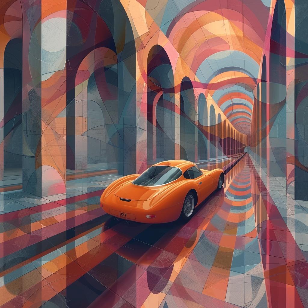 car  tunnel  orange  painting  retrofuturism  aesthetic  thoughtful  details  transportation  journey 944391