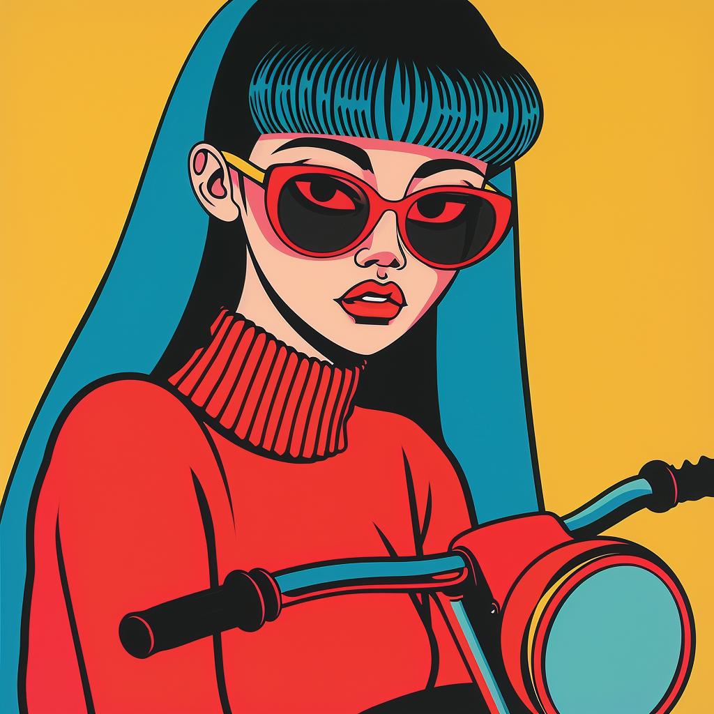 illustration  pop  woman  scooter  sunglasses  stylized  colorful  urban  fun  playful 943786