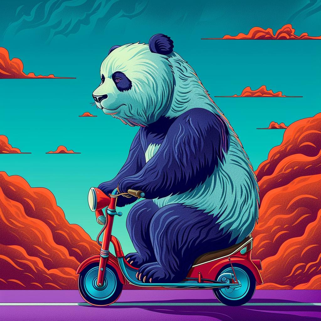 panda  motorcycle  desert  fun  cute  illustration  whimsical  adventure  colorful  cartoon 946898