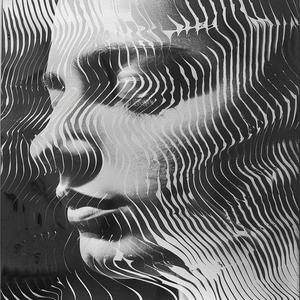 lithograph  black  white  woman  portrait  face  analog  glitch  lines  feedback 1039179
