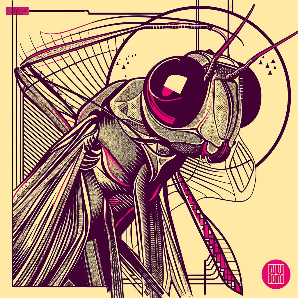 surreal  album  cover  grasshopper  Yoshitoshi  hyper-realistic  screenprinting  symbolist  fly  poster 939547