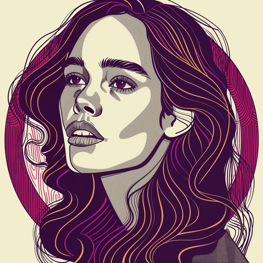 امرأة من فن البوب، سمراء، شعر طويل، خلفية أرجوانية، رسم توضيحي، صورة شخصية منمقة، حديثة، 936906