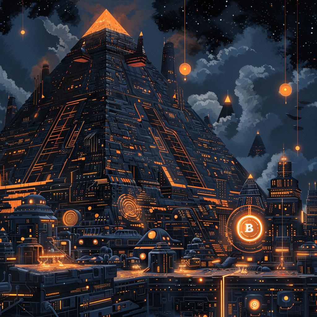 retro  sci-fi  pyramids  futuristic  city  illustration  gouache  composition  dark  detail 922438