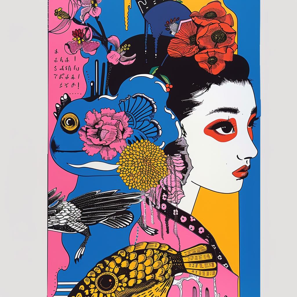 Japanese  lifestyle  poster  colorful  art  illustration  fish  woman  creative  vibrant 1021435