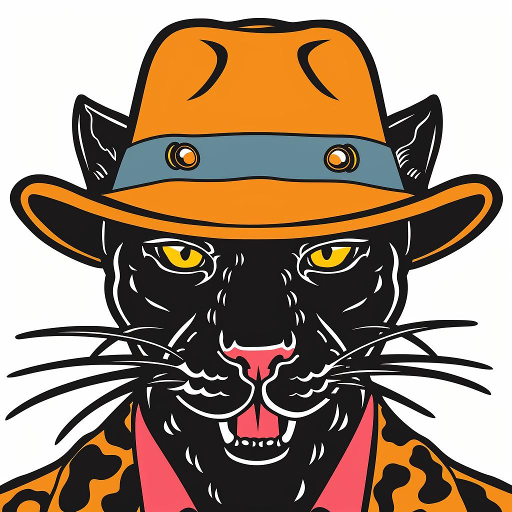 panther  hat  tie  black  stylized  feline  fashion  playful  whimsical  character 940117