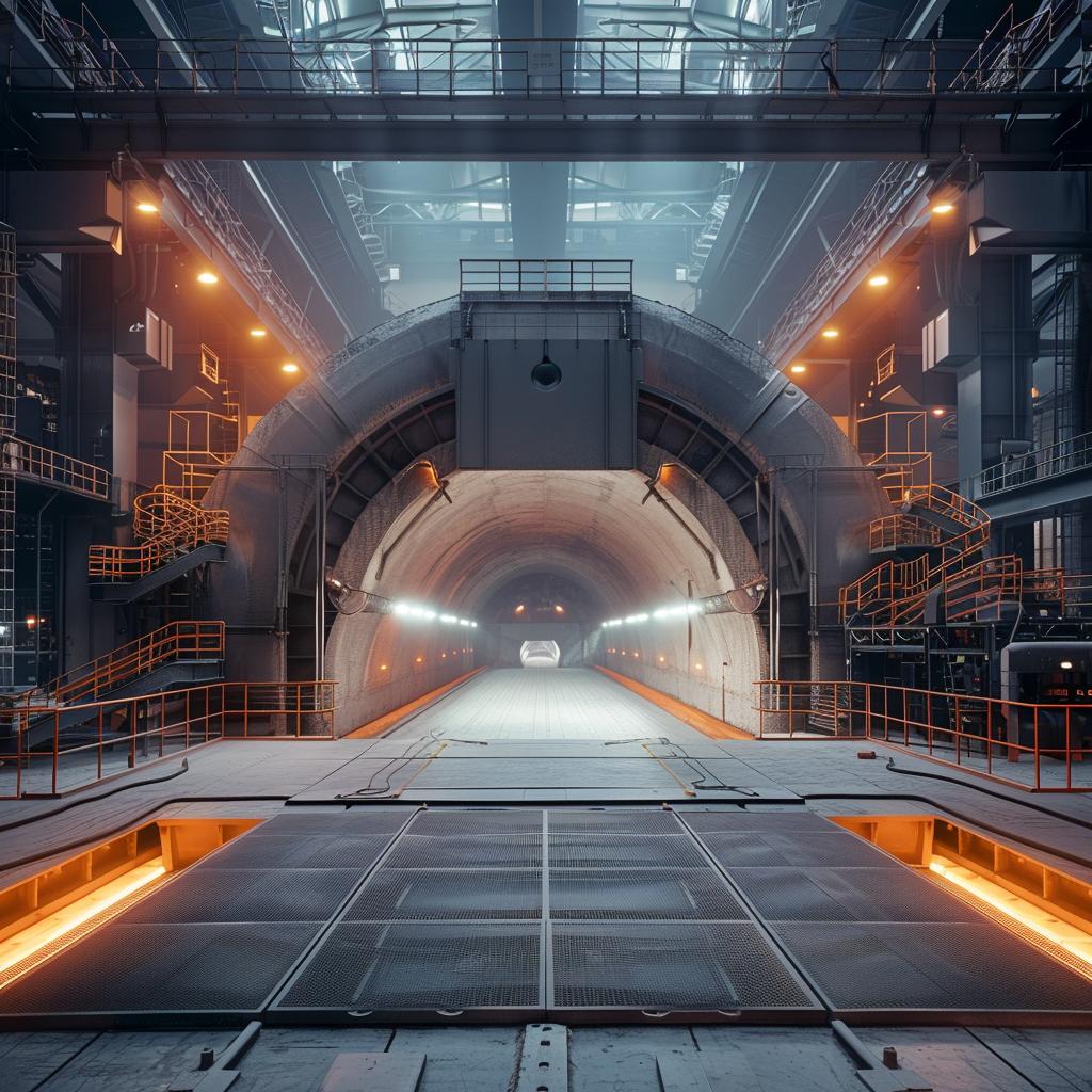 futuristic  industrial  ceramic  factory  photo  lighting  steel  molten  tunnel  glow 965220