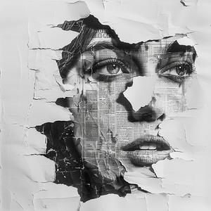صحيفة ممزقة، وجه ممزق، تكوين، عمل فني بالأبيض والأسود، تصميم مرئي 1076119