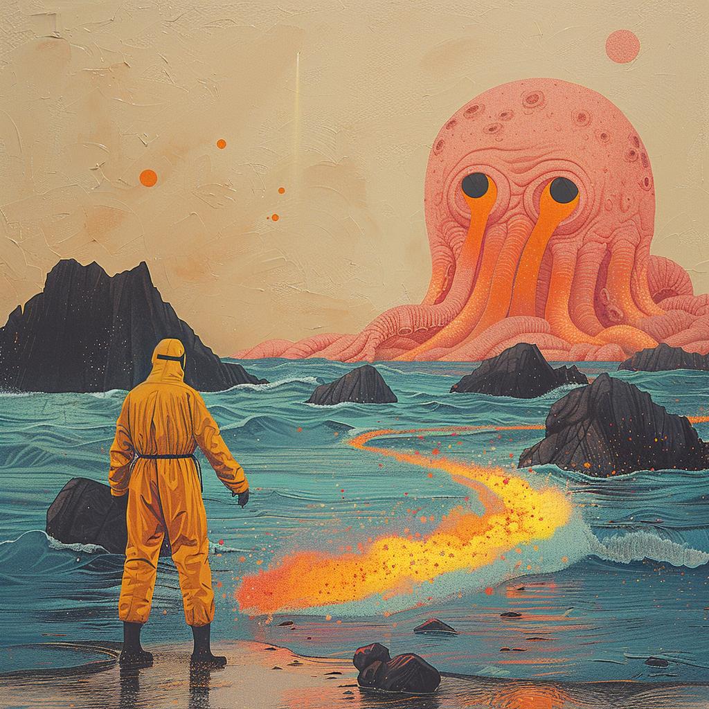surreal  octopus  beach  painting  colorful  whimsical  creative  artwork  man  landscape 1018147