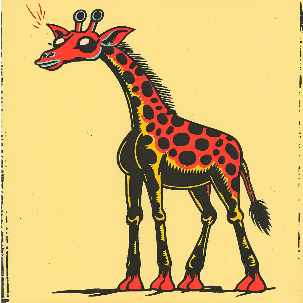 tattoo  giraffe  red  yellow  Jack Kirby  1950s  vintage  comic  art  poster 919863
