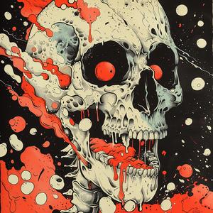 album  cover  surreal  skull  red  eyes  blood  splatters  symbolist  chaos 1078142