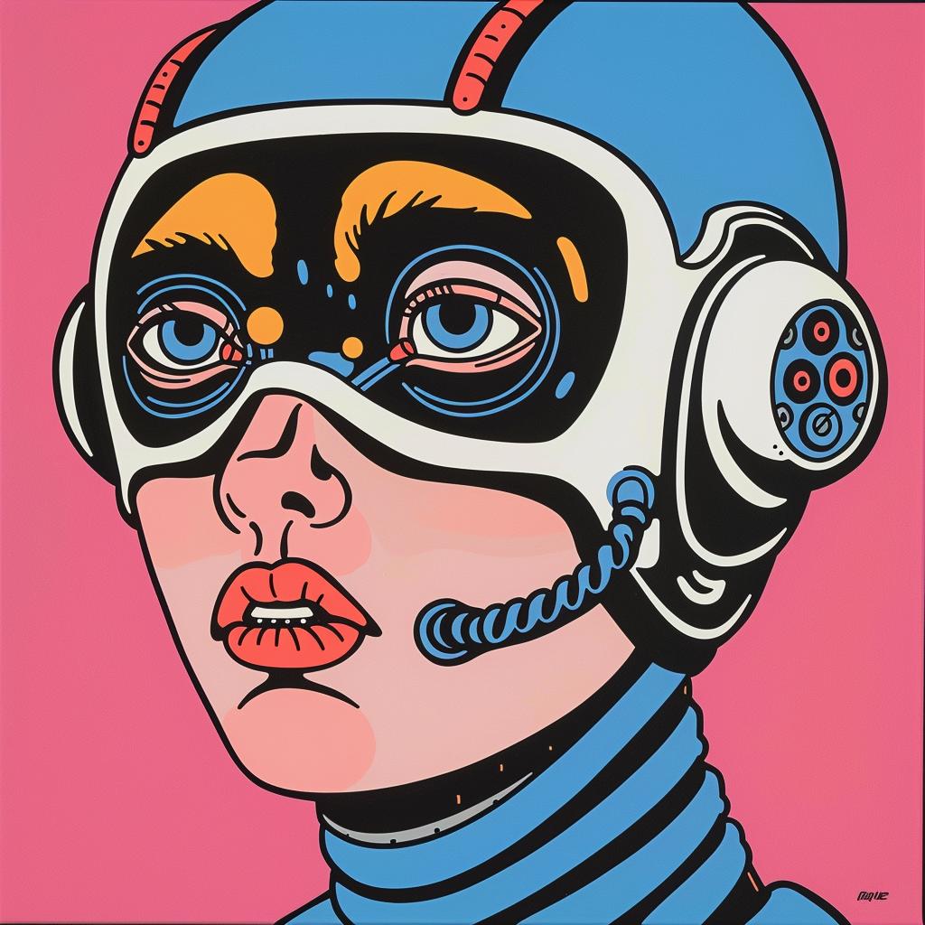 cyborg  woman  helmet  blue  eyes  painting  futuristic  modern  portrait  illustration 1023801