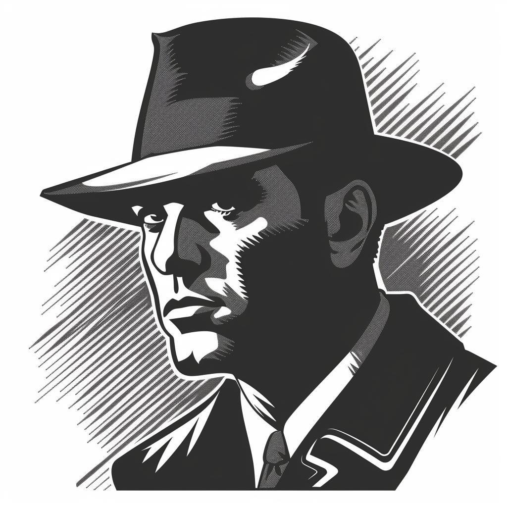 silhouette  detective  vintage  icon  emblem  black  white  tattoo  linocut  man 951850