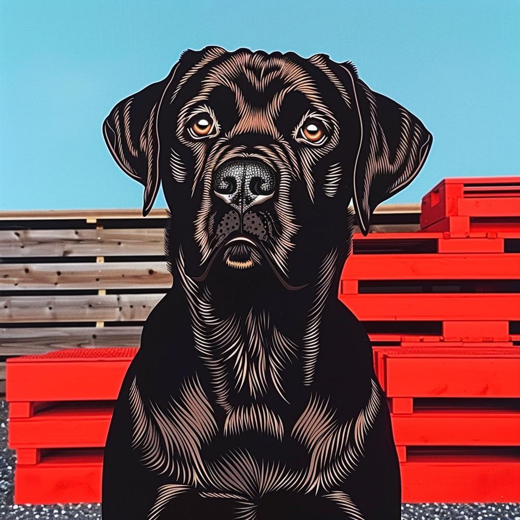 labrador  retriever  dog  black  sitting  painting  front  crates  adorable  pet 973741