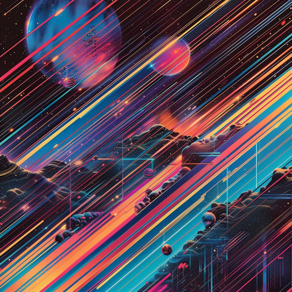 abstract  painting  planets  colorful  lines  vibrant  intricate  details  moog  synth 916098