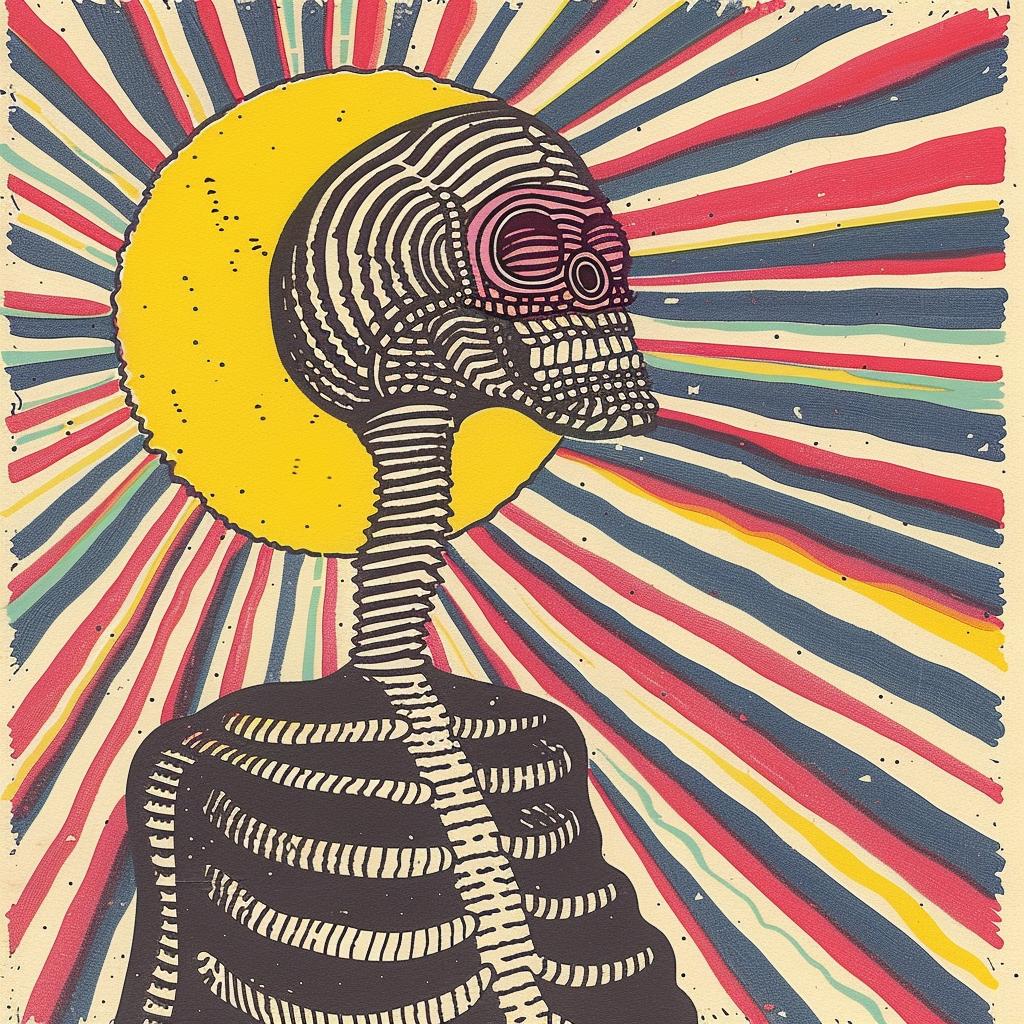 poster  skeleton  sun  art  Tycho  psychedelic  illustration  vibrant  design  colorful 916090