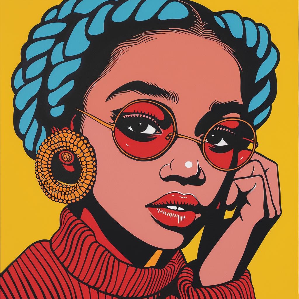 painting  woman  blue  hair  red  glasses  portrait  colorful  modern  vibrant 1022618