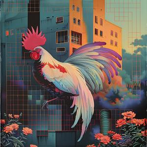 rooster  building  painting  art  chromolithography  urban  color  illustration  detail  nature 1052907