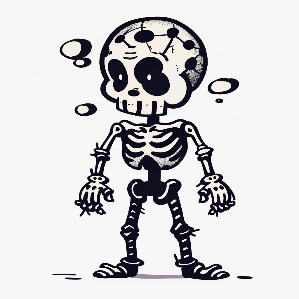 skeleton  mascot  cartoon  clock  head  funny  illustration  whimsical  digital  graphic 1027635