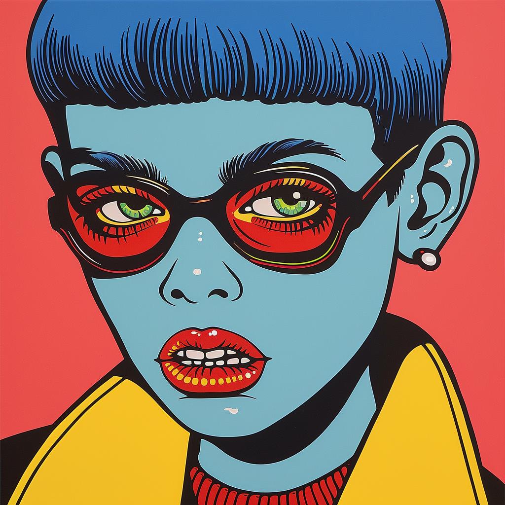 pop  art  painting  blue  hair  red  glasses  colorful  expression  stylized 1024733