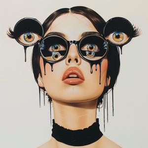 PopArt  brunette  model  four  eyes  dripping  makeup  glasses  white  background 1074240