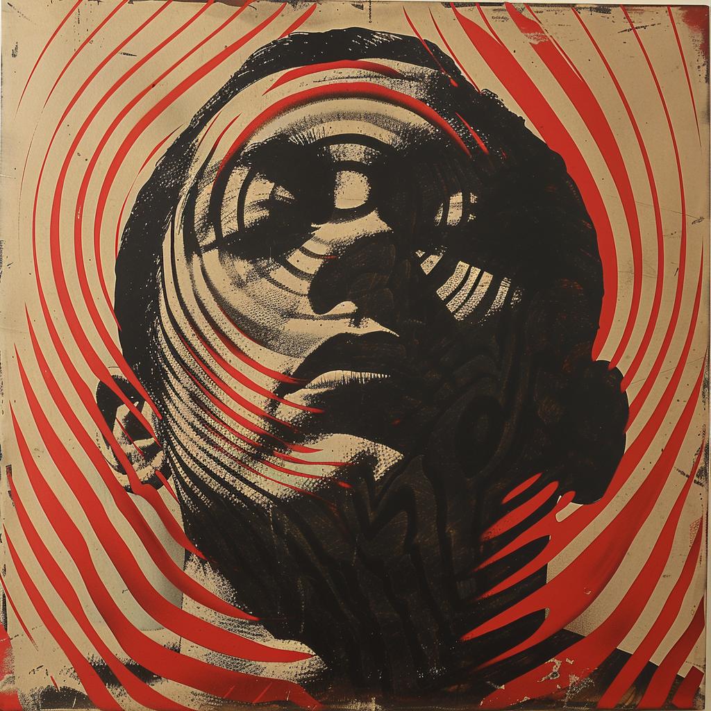 غلاف ألبوم سريالي، وجه رجل مطبوع بتقنية طباعة الشاشة فائقة الواقعية، باري ماكجي، رقم 960315