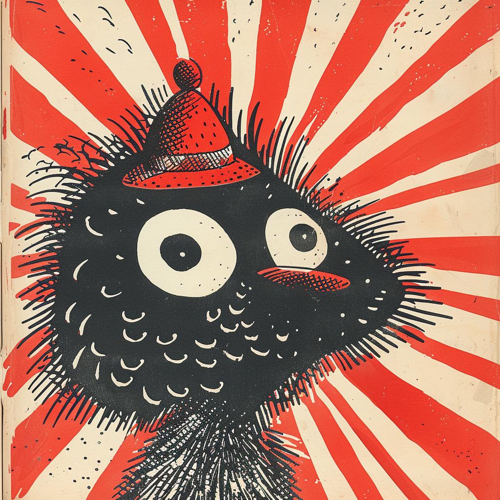ominous  porcupine  bucket  cap  1950s  portrait  vibrant  colors  comic  art 920397