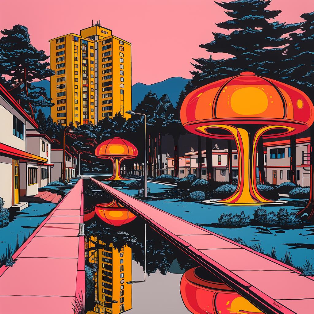 album  cover  synthwave  space  colony  painting  city  street  mushroom  fantasy 1024902