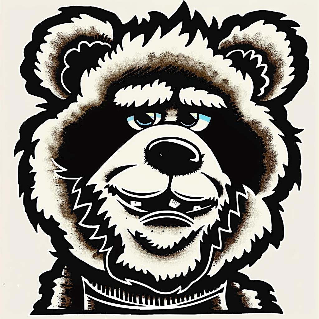 cartoon  bear  black  white  design  graphic  stylized  playful  character  illustration 962397