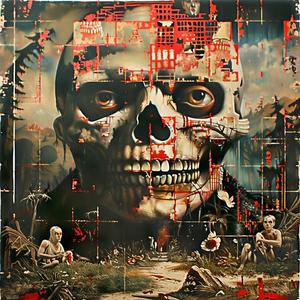 skull  painting  red  background  chromolithography  art  macabre  vivid  color  symbolic 1054178