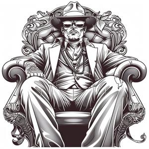 vintage  gangster  portrait  suit  hat  chair  illustration  1940s  fashion  relaxed 1071108