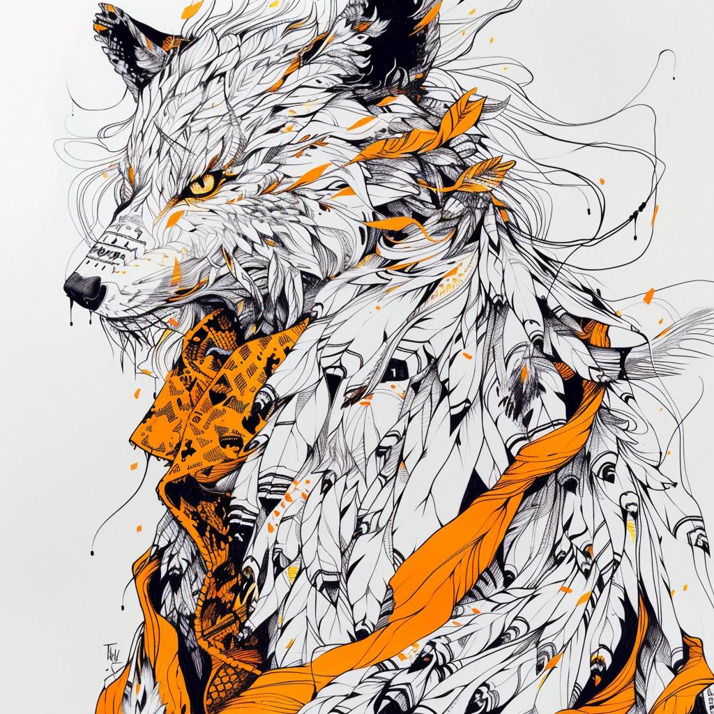 mythical  creature  hybrid  animal  unique  fantastical  drawing  wolf  orange  feathers 953229