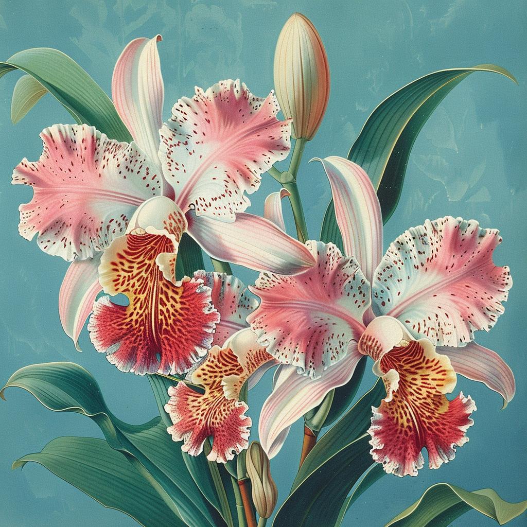 رسم توضيحي لزهور الأوركيد، وردي، أزرق، زهرة، لوحة نباتية، ملونة، طبيعة، نابضة بالحياة 971660