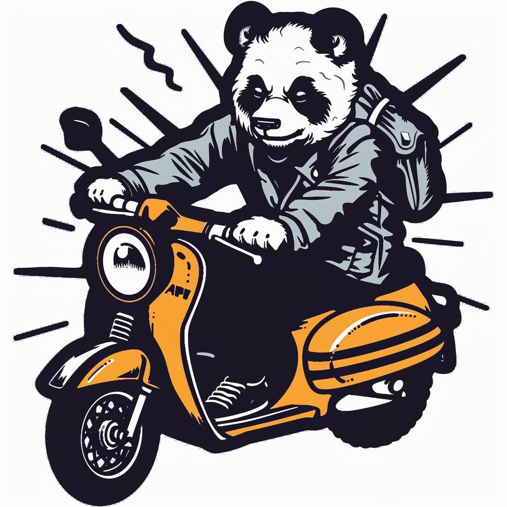 panda  scooter  happy  minimal  blue  yellow  whimsical  playful  cartoon  illustration 955371