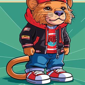 lion  kawaii  cartoon  hoodie  jeans  character  full-body  design  white  background 1072053