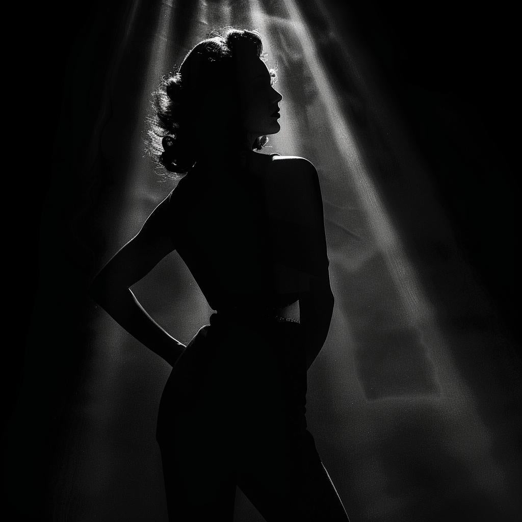 silhouette  femmefatale  noir  spotlight  woman  blackdress  dramatic  1940s  style  raw 953919