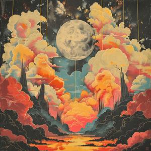 surreal  album  cover  Todd  White  clouds  moon  Risograph  screenprinting  painting 1078636