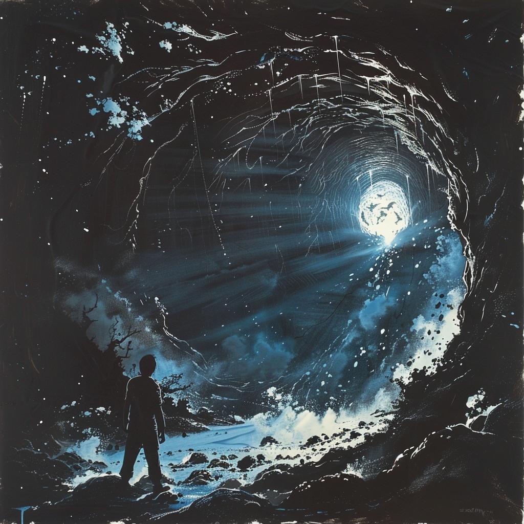 retro  sci-fi  illustration  dark  gouache  vintage  epic  composition  black  tunnel 922445