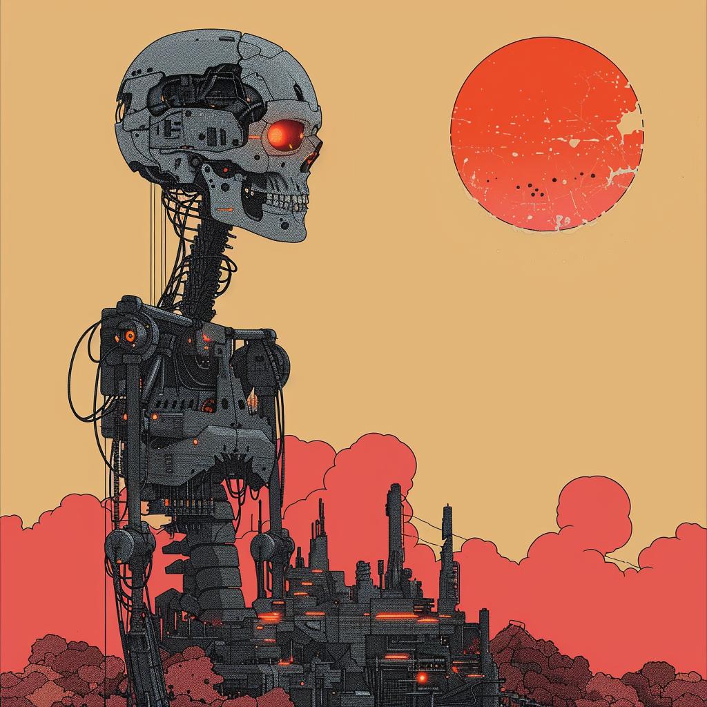 surreal  album  cover  robot  red  eye  skull  hill  cyborg  art 961615