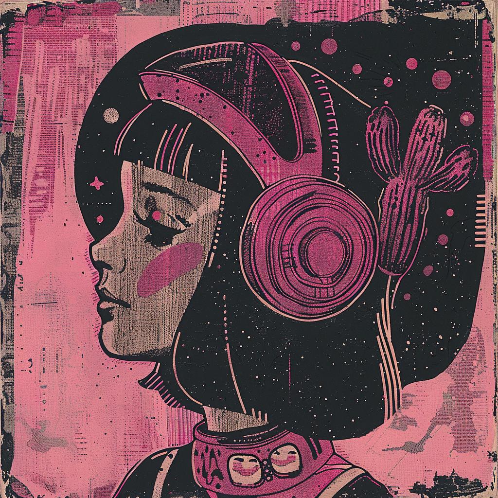 girl  headphones  Ukiyo-e  pink  vibrant  cyborg  artistic  surreal  design  modern 916314