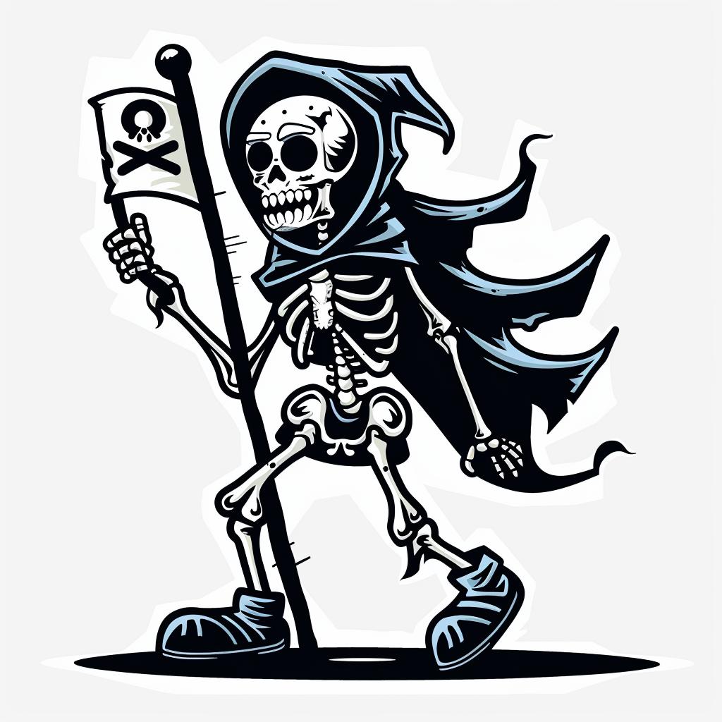 skeleton  grim  reaper  cartoon  flag  scythe  character  dark  humor  whimsical 1027777