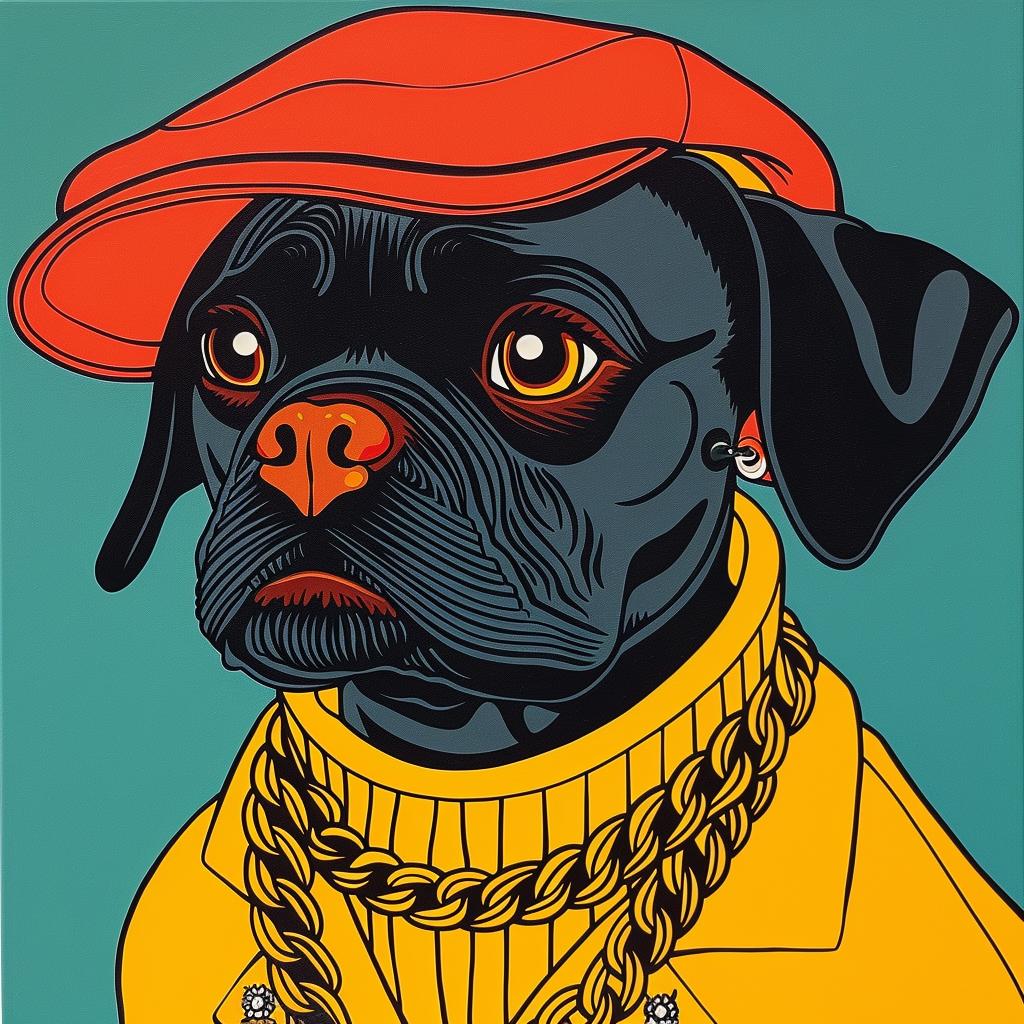dog  rapper  hat  chain  vibrant  stylized  urban  pet  gold  cool 1022550