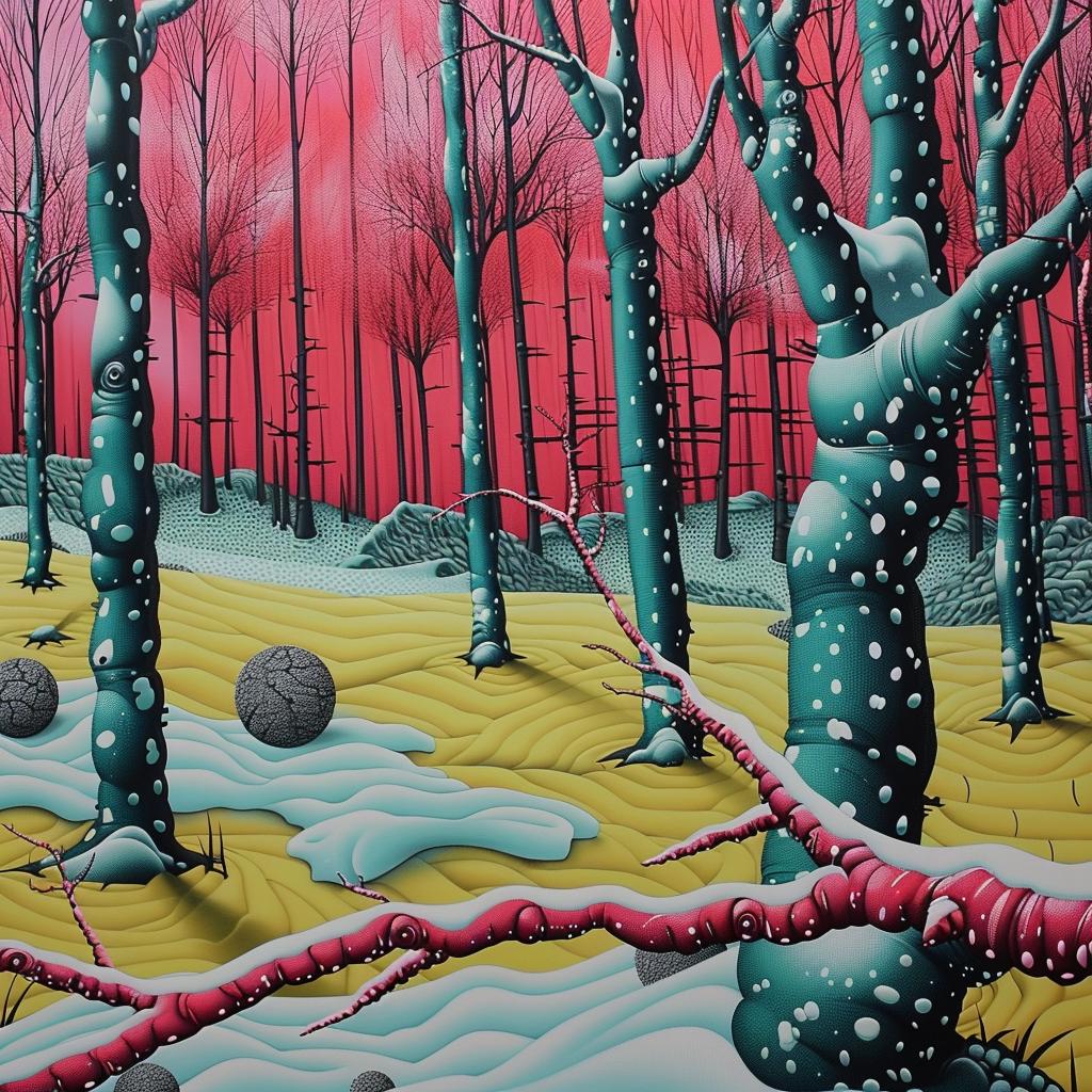 forest  winter  animated  folk  vibrant  illustration  sinuous  colorful  nature  landscape 945194