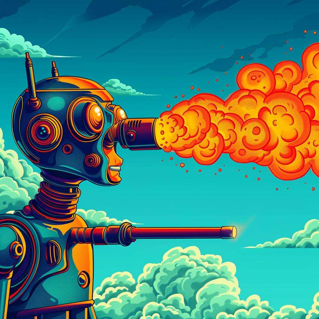 monster  robot  flamethrower  action  white  background  illustration  fire  dystopian  cybernetic 944143