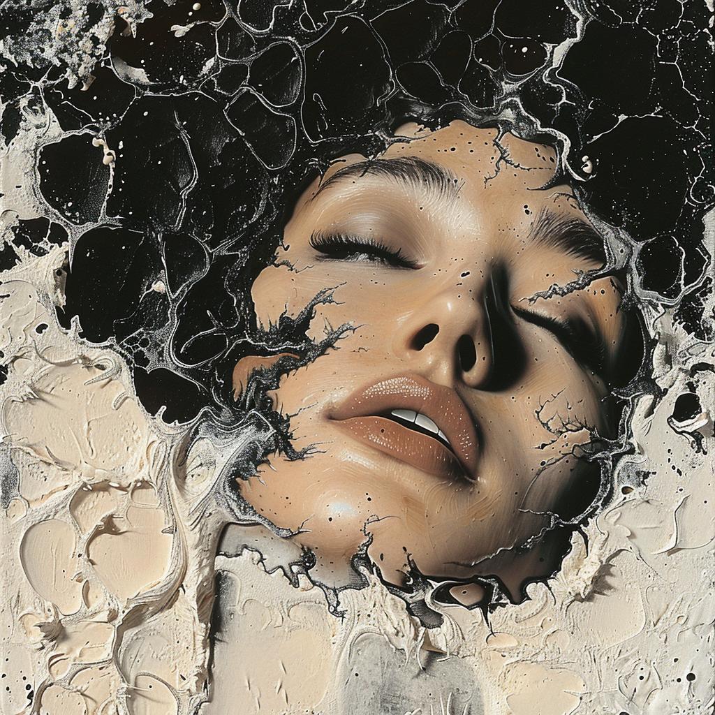 surreal  album  cover  woman  paint  hyper-realistic  screenprinting  Karol  Bak  encaustic 959939