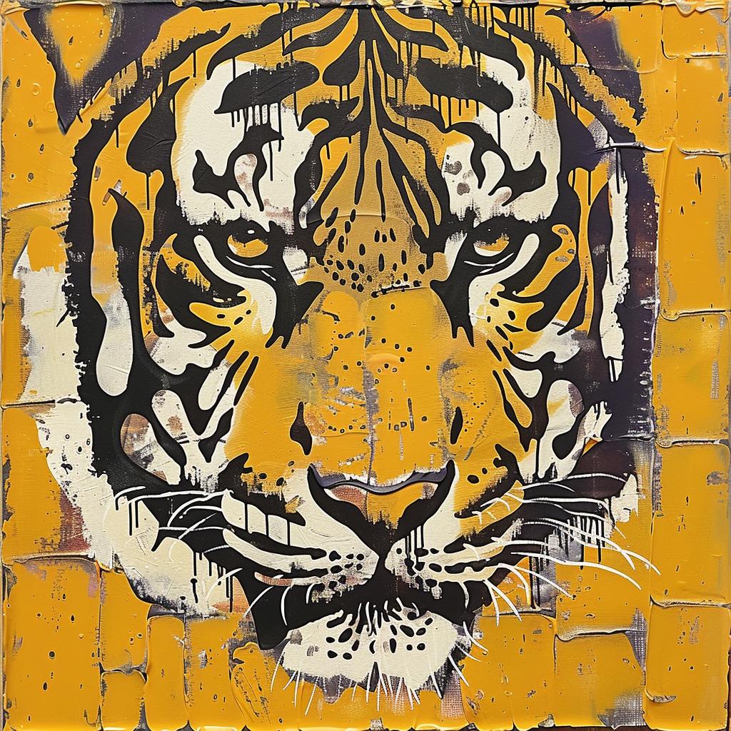 tiger  painting  encaustic  yellow  impasto  vivid  colorful  animal  expression  abstract 950157