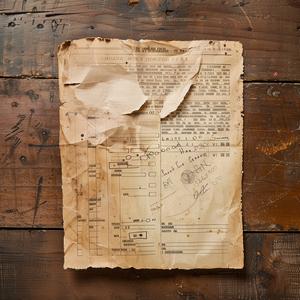 vintage  receipt  1940  worn  aged  document  paper  writing  wooden  table 1075074