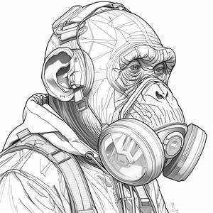 chimpanzee  gasmask  minimalist  drawing  black  white  linework  vector  strong  design 1070711