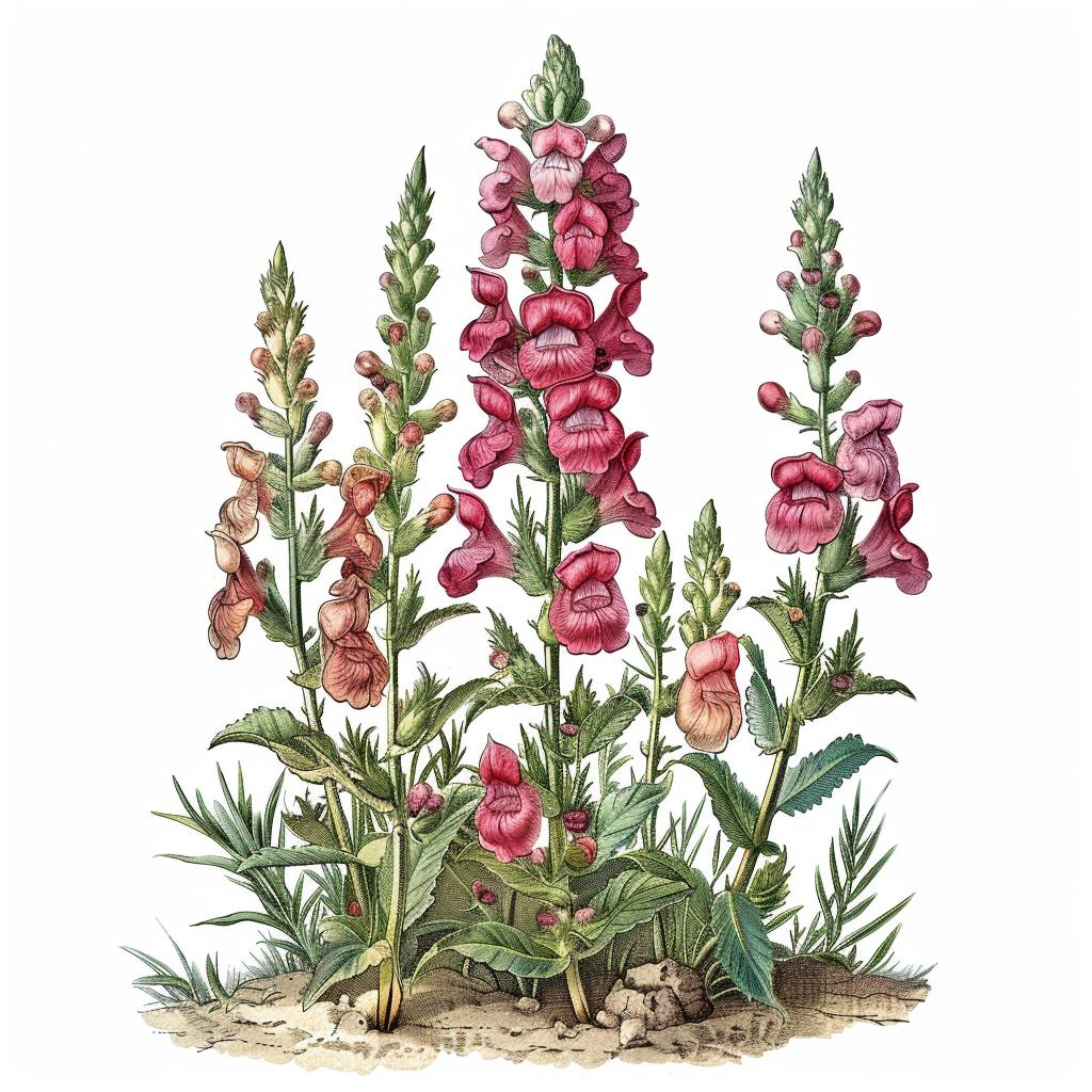 illustration  snapdragon  pink  flowers  white  background  botanical  art  nature  Codex 971503