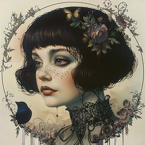 woman  flowers  birds  painting  nature  chromolithography  colorful  life  soft  grace 1056618